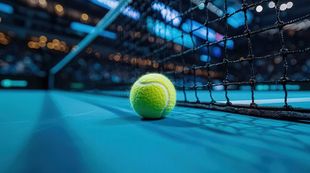 Tennis ball on the court in the night club. Close-upの素材
