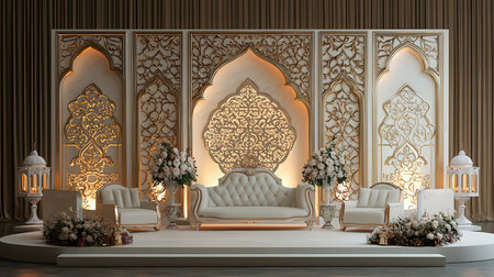 3D rendering of a luxury interior with arabic ornamentsの素材