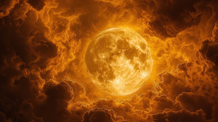 The full moon in the night sky with clouds. 3D illustration.の素材