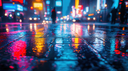 Rainy city street at night. Defocused urban abstract background.の素材