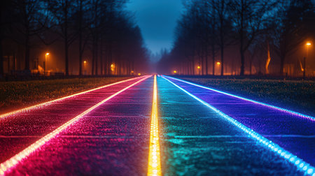 Traffic light trails in the park at night. 3d renderingの素材