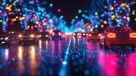 Traffic jam on the road with bokeh lights background.の素材