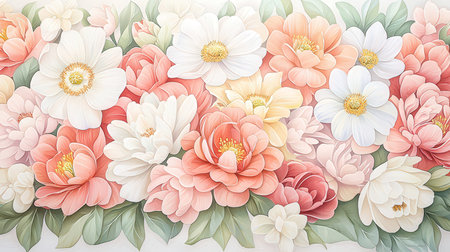 Camellia flowers background. Hand drawn watercolor illustration.の素材