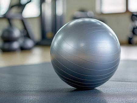 Fitness ball on the floor in the gym. Close up.の素材
