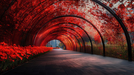 Tunnel with red flowers in the park, 3d renderの素材