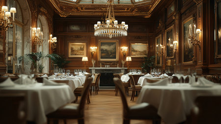 Luxury interior of a restaurant in Paris, France. The interior of the restaurant.の素材