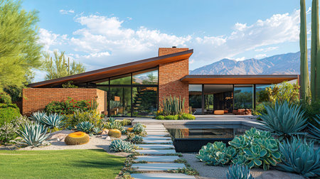 Exterior of modern villa with beautiful landscaping. Northwest, USAの素材