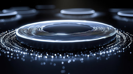 Futuristic technology interface. Glowing circles and lines. 3d renderingの素材