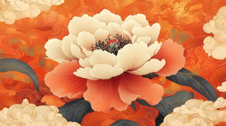 Peony flower on grunge floral background. EPS 10 vector file includedの素材