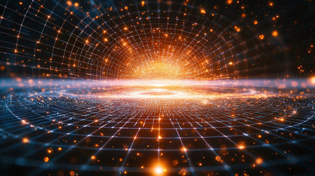 3d rendering of abstract technology digital background. Futuristic shape with glowing particlesの素材