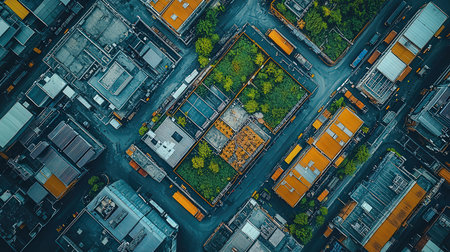 Aerial view of cargo container yard in the city, freight transportation concept.の素材