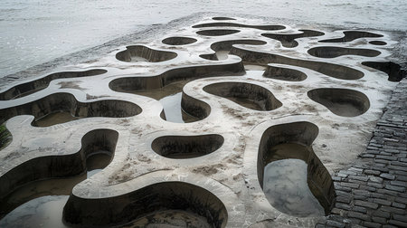 Concrete circles on the beach of the Baltic Sea in Poland.の素材