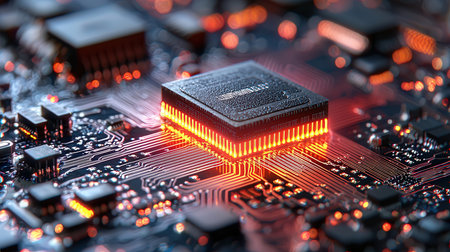 Close-up of electronic circuit board. Technology and science concept.の素材