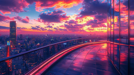 Aerial view of modern city at sunset in Shanghai,China.の素材