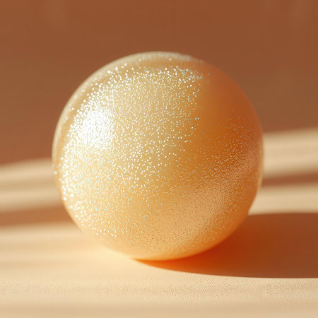 Sparkling golden egg on a light background with a shadow.の素材