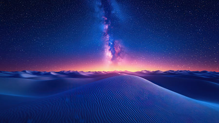 Desert landscape with starry sky and milky way. 3d renderingの素材