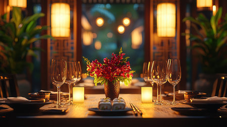 Beautiful table setting for dinner in luxury restaurant. Luxury table settingの素材