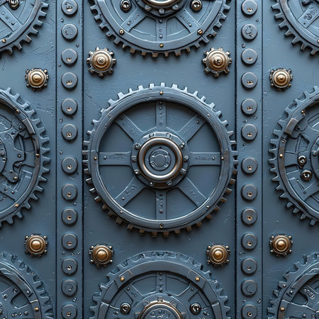 Metal texture with gears and cogs. Abstract background for design.の素材