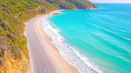 Aerial view of beautiful sandy beach and turquoise sea. Summer holiday conceptの素材
