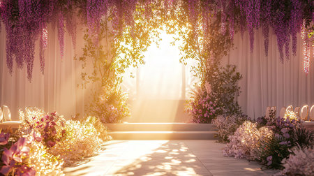 3d render of wisteria flower in the garden with sunlightの素材