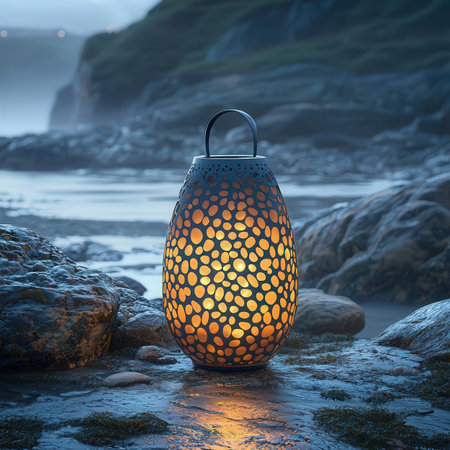 Lantern on the seashore. 3D rendering.の素材
