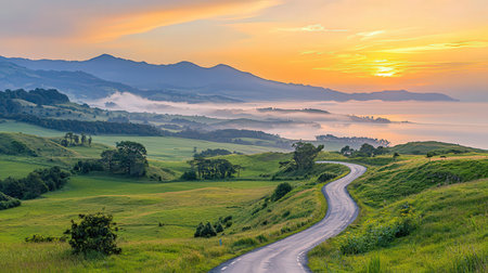 Beautiful sunrise in the morning at Doi Mae Salong, Chiang Rai, Thailandの素材