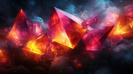 Magic crystal in space. 3D illustration. Fantasy colorful background.の素材