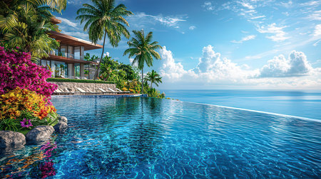 Swimming pool in luxury villa at Maldives. Panoramaの素材