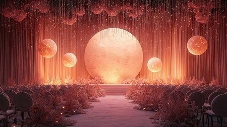 Winter scene with full moon. 3D illustration. Christmas background.の素材