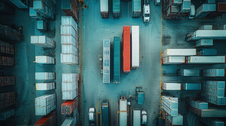 Container Cargo freight ship with working crane bridge for Logistic Import Export backgroundの素材