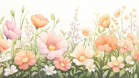 Vintage vector floral background with spring flowers. Hand drawn illustration.の素材