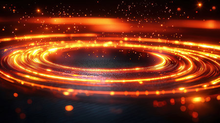 Neon circles background. Glowing lines texture. Luminous abstract sparkling lined background. Sparking particle. Space tunnel. Glossy jellyfish. Colorful ellipse. Glint sphereの素材