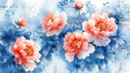 Beautiful peony flowers in watercolor style. Floral background.の素材