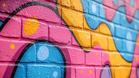 Colorful graffiti painted on a brick wall. Abstract background for design.の素材