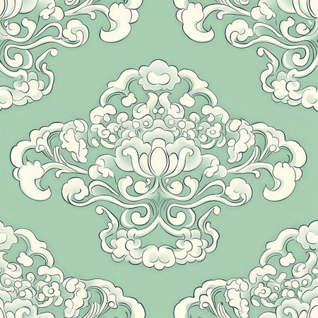 Seamless floral pattern on a green background. Vector illustration.の素材