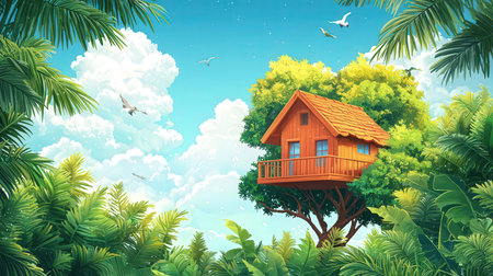 House on a tree in the jungle. Illustration for your designの素材