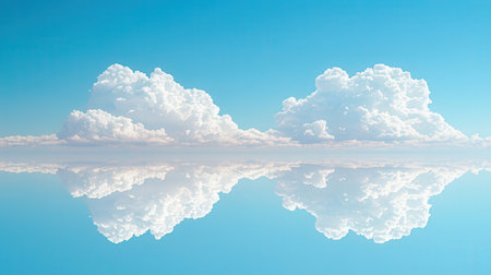 Clouds reflected in the water. 3d illustration. Blue sky.の素材