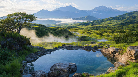 Landscape view of hot spring at Doi Inthanon National Park, Chiang Mai, Thailandの素材