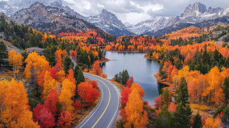 Autumn alpine lake with colorful trees in Dolomites, Italyの素材