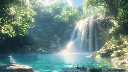 Beautiful waterfall in the forest. Summer landscape with waterfalls.の素材
