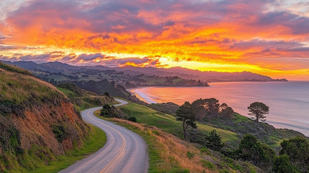 Sunset over the Pacific Ocean in San Francisco, California, USAの素材