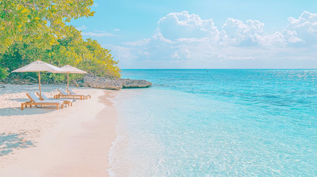 Beautiful tropical Maldives island with beach and sea for holiday vacation background concept - Boost up color Processingの素材