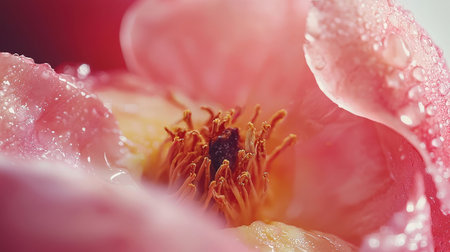 Pink rose petals and stamens close-up macro photographyの素材