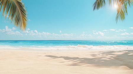 tropical beach with coconut palm tree and turquoise sea waterの素材