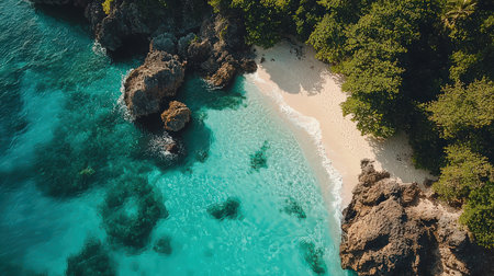 Aerial view of beautiful tropical beach with turquoise water and sandの素材