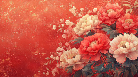 Peony flowers on a grunge background. Spring floral background.の素材