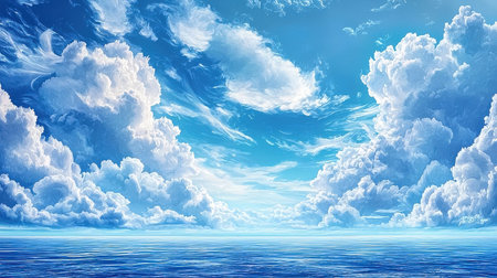 Beautiful seascape with blue sky and clouds. 3d renderingの素材