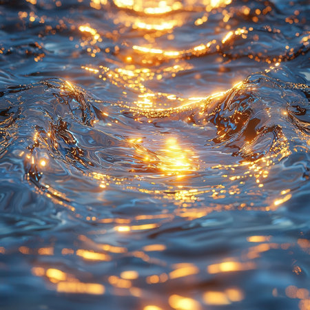 Water ripples and water waves in the sunset. Abstract background.の素材