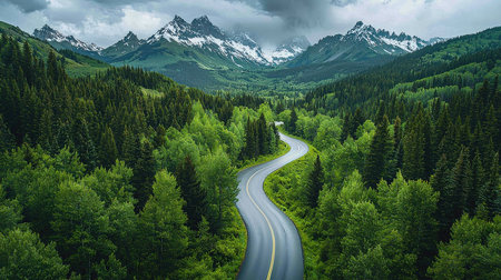 Mountain road in the middle of the forest. Mountain landscape.の素材