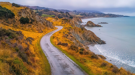 Aerial panoramic view of the road leading to the sea.の素材